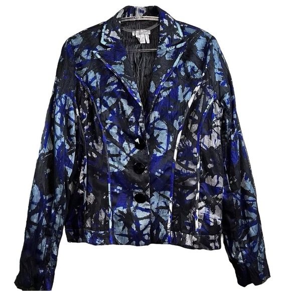 Alberto Makali Watercolor Abstract Mesh Buttoned Blazer Jacket Blue Black Size 6 - Picture 1 of 7